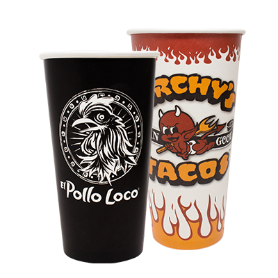  Picture of Paper Drinking cups with company logos on them
